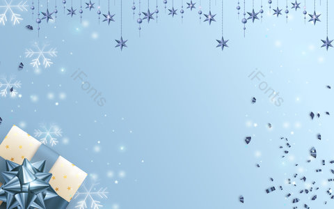 浅蓝色背景 星星挂件 礼盒 雪花 碎片 斑点 光斑 圣诞节